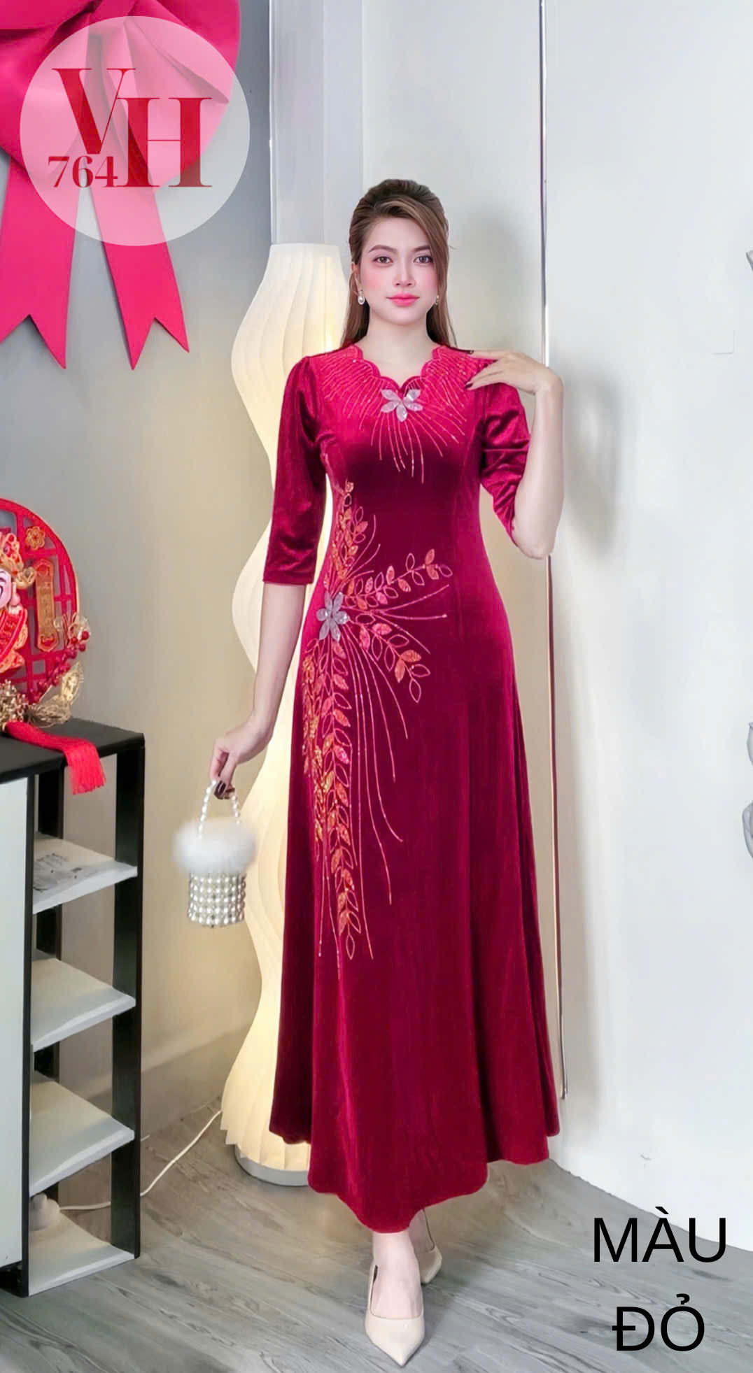 Đầm nhung cao cấp làm xui, dự tiệc sang trọng VH764